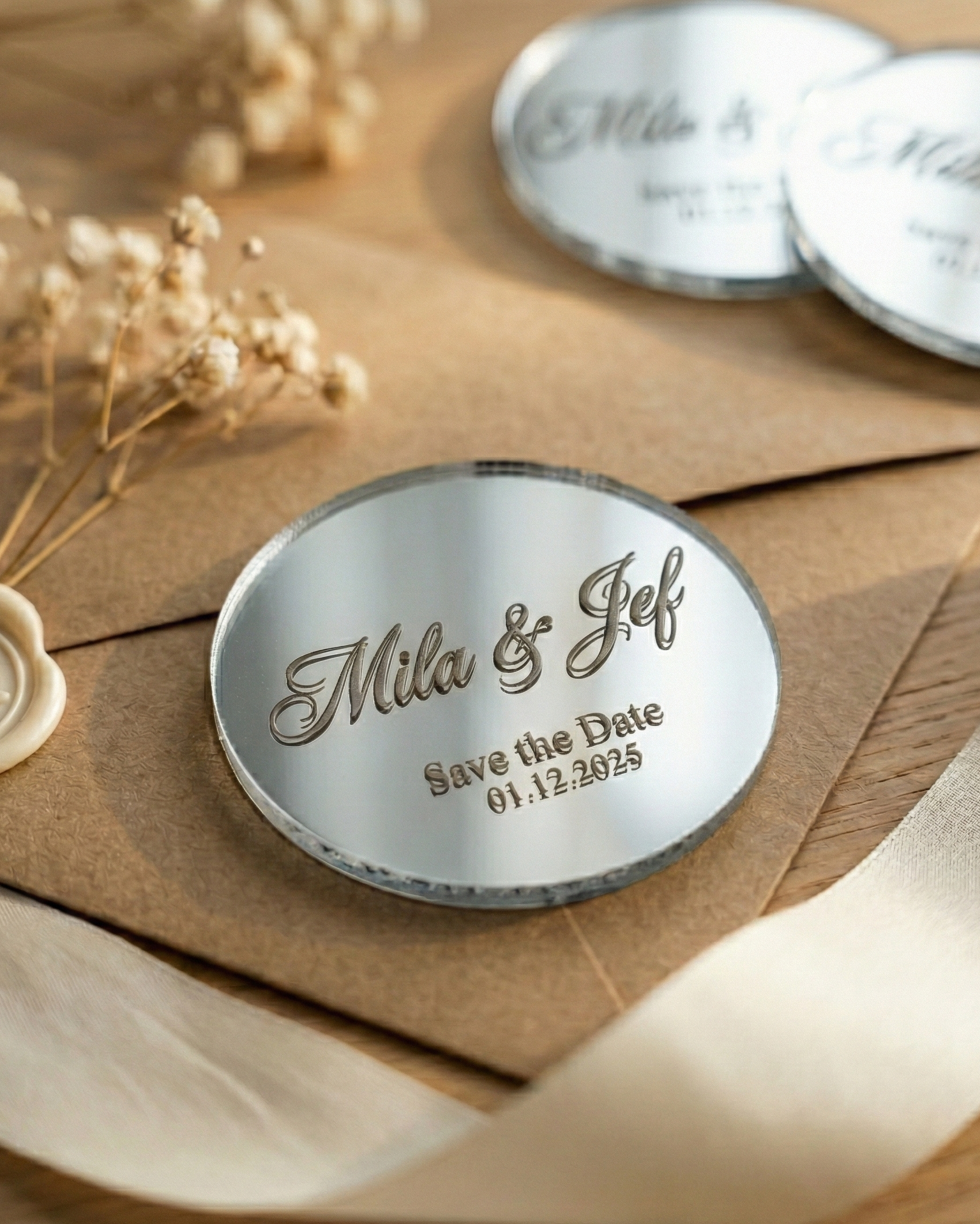 Personalised Save the Date Magnets — Wood & Acrylic Wedding Favours