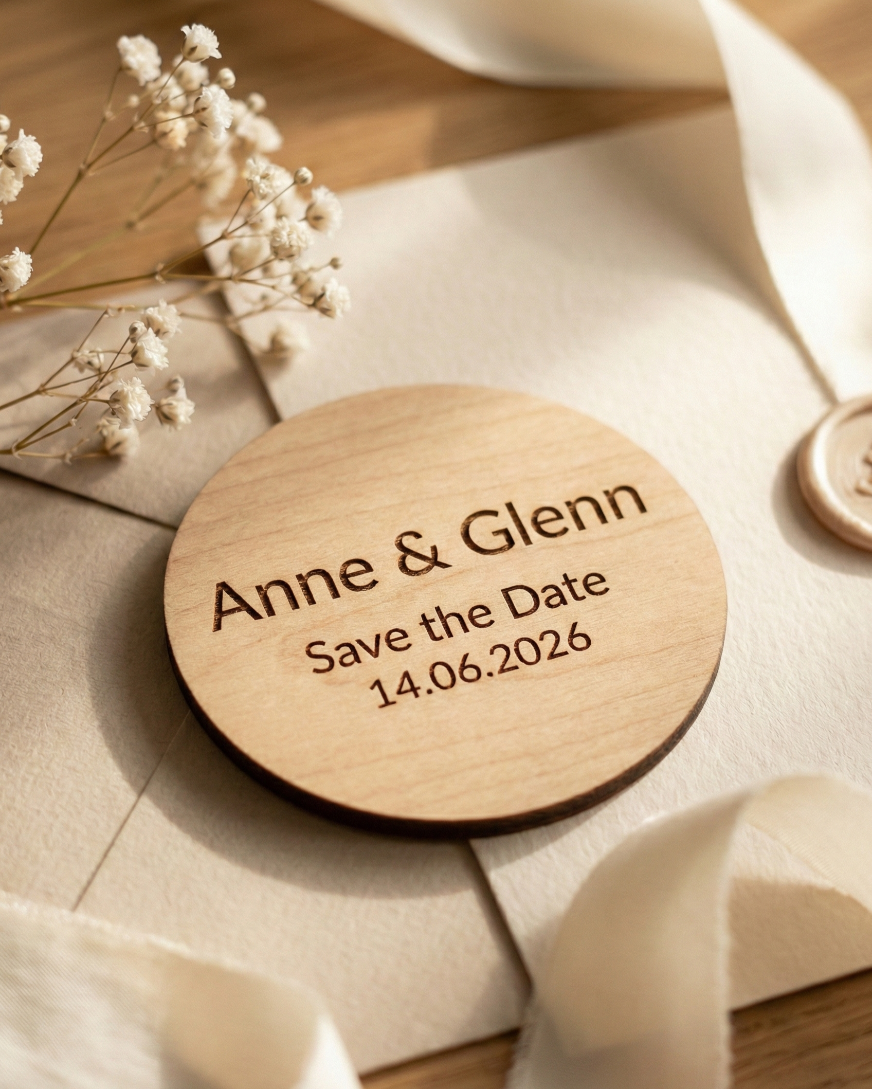 Personalised Save the Date Magnets — Wood & Acrylic Wedding Favours