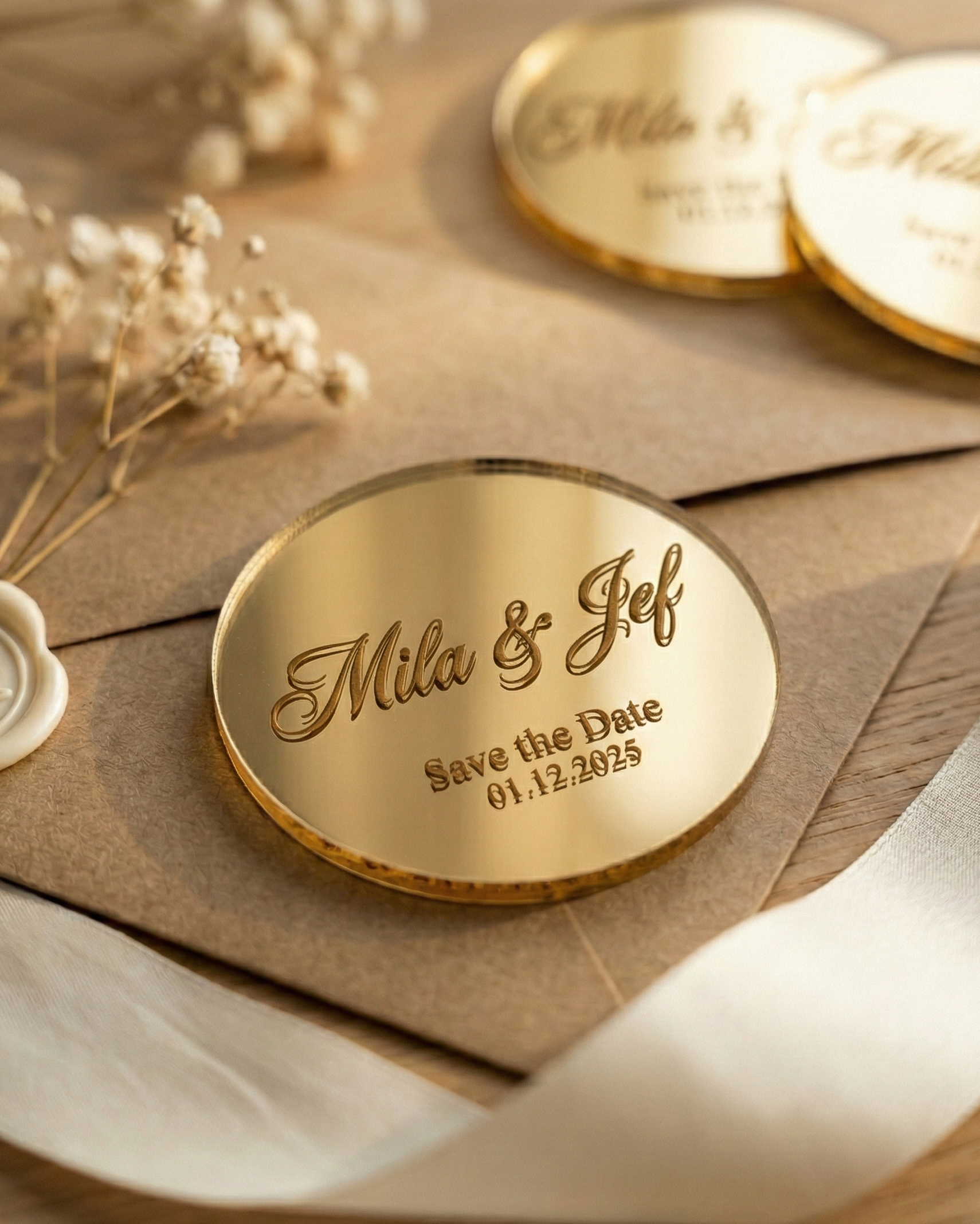 Personalised Save the Date Magnets — Wood & Acrylic Wedding Favours