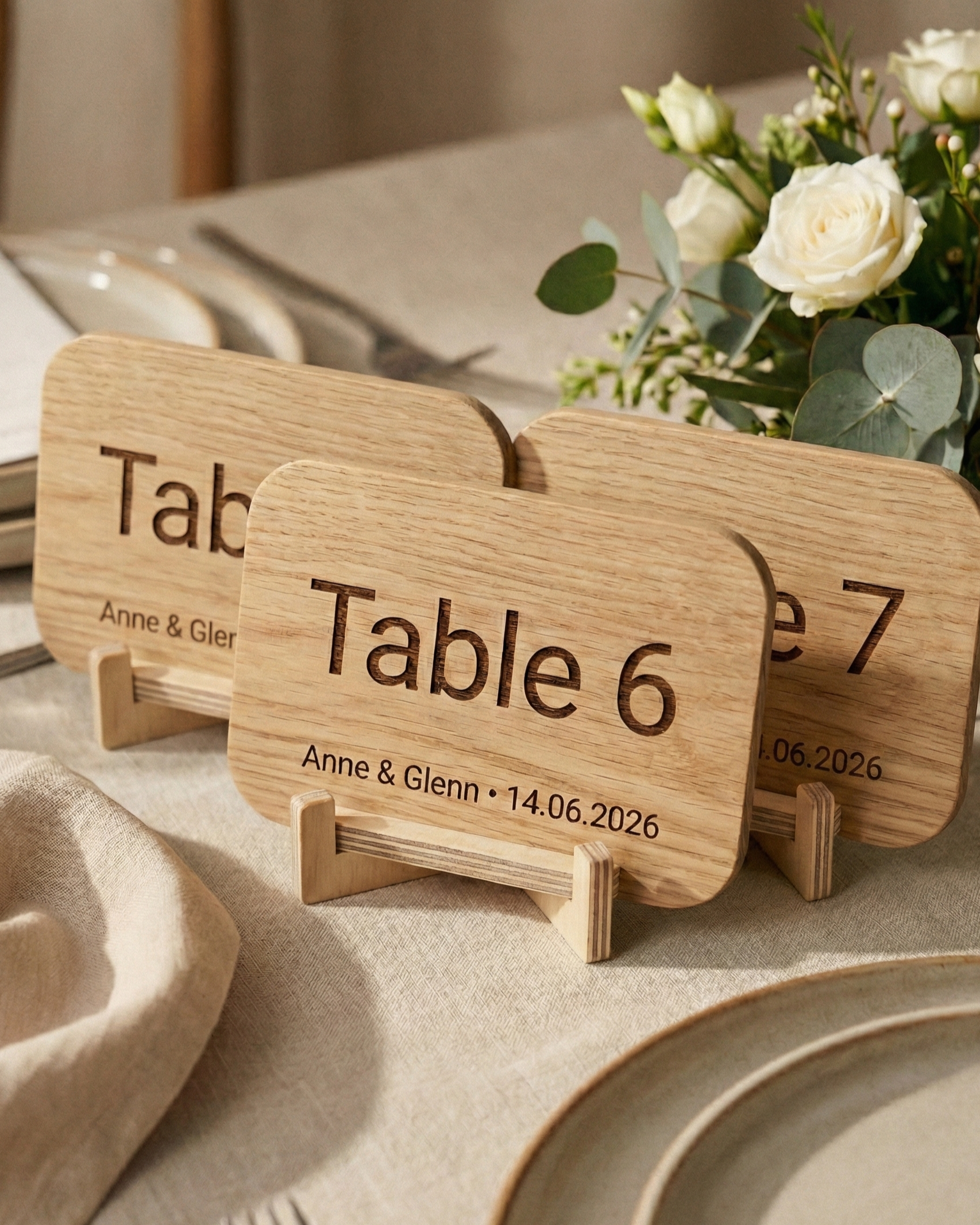 Personalised Wedding Table Numbers — Engraved Wood & Acrylic